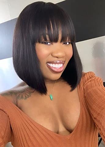 Black Hair Bob With Bangs, Sew In Bob Hairstyles, Short Hair Fringe, Bang Wig, Black Bob Hairstyles, Fringe Hair, Bob Wig With Bangs, Bob Cut Wigs, Kat Dennings