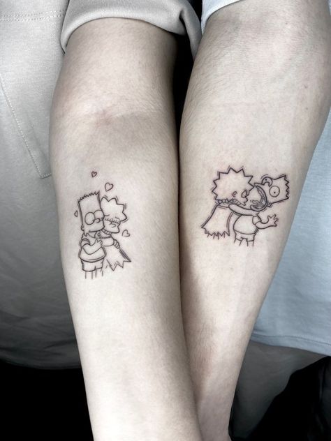 Sibling Tattoos 7 Siblings, The Simpsons Tattoo Ideas, Sibling Tattoo Ideas, Content Moodboard, Matching Cousin Tattoos, Siblings Tattoo, Matching Tattoos For Couples, Brother And Sister Tattoo Ideas, Couple Tattoo Ideas