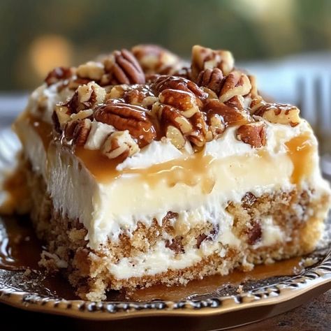 Decadent Butter Pecan Praline Poke Cake Recipe - Delicious Recipes - Easy Cooking Ideas and Tasty Dishes Butter Pecan Praline Cake, Butter Pecan Poke Cake, Pecan Poke Cake, Butter Pecan Praline Poke Cake, Pecan Praline Poke Cake, Praline Poke Cake, Pecan Praline Cake, Pecan Desserts Recipes, Praline Cake