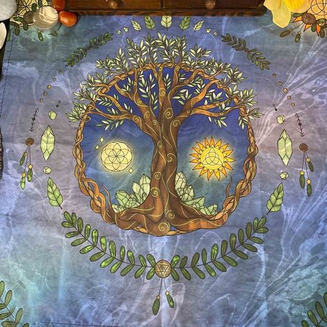 Constellation Tapestry, Witches Tarot Cards, Sun And Moon Mandala, Sun And Moon Tarot, Tree Of Life Tapestry, Witchcraft Altar, Macrame Dream Catcher, Tarot Cloth, Room Decor Aesthetic