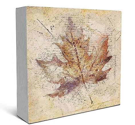 Retro Fall Maple Leaf Watercolor Drawing Wood Box Sign Desk Decor,Rustic Autumn Seasonal Thanksgiving Wooden Block Box Sign Decoration For Home Farmhouse Indoor Outdoor Wall Shelf Table Decor Drawing Wood, Fall Decorations For Home, Autumn Wall Art, Leaf Watercolor, Fall Frames, Rustic Autumn, Farmhouse Wood Sign, Shelf Table, Fall Wall Art