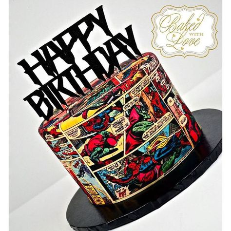 Comic Book Cake, Cakes Spiderman, Spider Man Birthday Cake, Birthday Cake For Men, Cake For Men, Spider Man Birthday, Red Birthday Cakes, Spider Man Comic, Marvel Cake