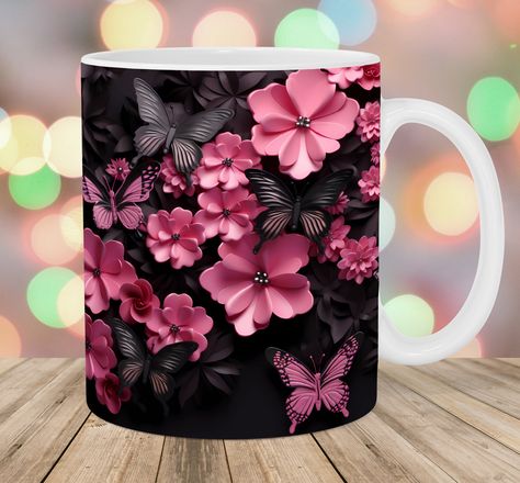 Mug Template, Clay Mugs, Favorite Color, Pink Flowers, Digital Download, Drawing And Illustration, Black Pink, Daisy, Drawing Illustrations