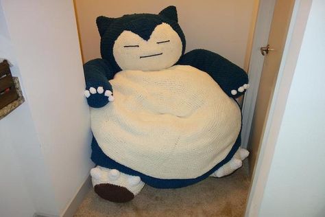 Hand-Crocheted Snorlax Bean Bag is a Perfect Pokemon for Napping Snorlax Bean Bag, Giant Snorlax, Snorlax Pokemon, Pokemon Snorlax, Pokemon Project, Giant Bean Bags, First Pokemon, Multiplication For Kids, Blanket Yarn