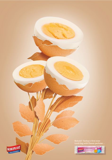 Koroplast: Eggs | Ads of the World™ Flower Perfume, 광고 디자인, Publicidad Creativa, Food Poster Design, Food Ads, Best Ads, Creative Poster Design, Trash Bag, Creative Posters