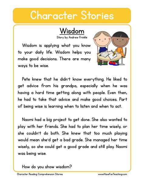 Wisdom Character Reading, Character Stories, First Grade Reading Comprehension, Reading Comprehension For Kids, Teaching Reading Comprehension, English Stories For Kids, Reading Comprehension Lessons, Teach Reading, Have Fun Teaching