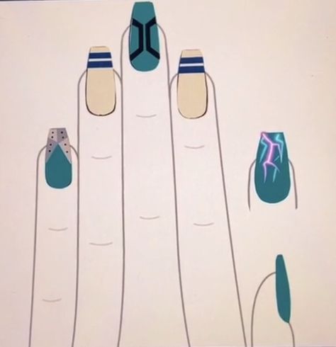 Deku Nails, Lightning Nails, Sns Nails Designs, Anime Nail, Disney Acrylic Nails, Fake Nails Designs, Acrylic Nail Set, Anime Nails, Cute Acrylic Nail Designs