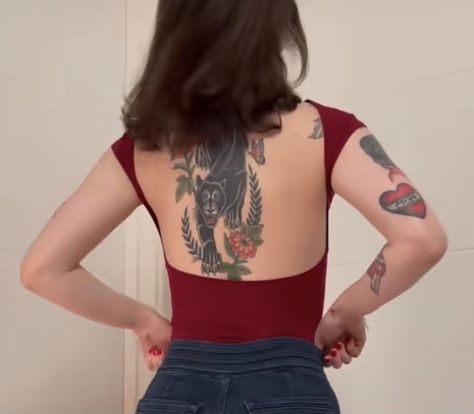 Back Tattoo Traditional Women, Spine Tattoos For Women Traditional, Back Tattoo Women American Traditional, Back Tattoos American Traditional, Traditional Style Back Tattoos, American Trad Back Tattoo, Tradional Tattoo Women, American Traditional Spine Tattoo, Back Traditional Tattoo