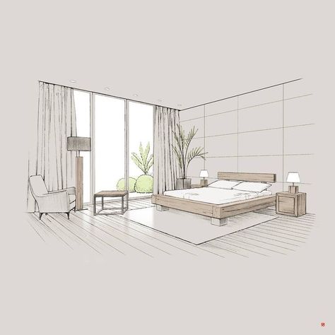 Interior Architecture Sketch, Interior Design Sketchbook, Noi That, Furniture Design Sketches, Bedroom Drawing, Interior Design Renderings, Drawing Interior, Interior Architecture Drawing, Interior Design Drawings