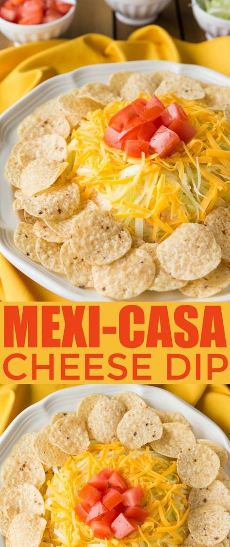 This Mexi-Casa cheese dip has been a family favourite since I was a kid. It is like a taco redone as a cheese ball topped with all the fixings you might dress your taco up in. It's a fabulous appetizer for any party or family get-together. Party Cheese Ball, Chicken Tortilla Bake, Superbowl Food, Cheese Dips, Dips Recipes, Cold Dips, Sauces Recipes, Vegetable Dips, Delicious Dips Recipes