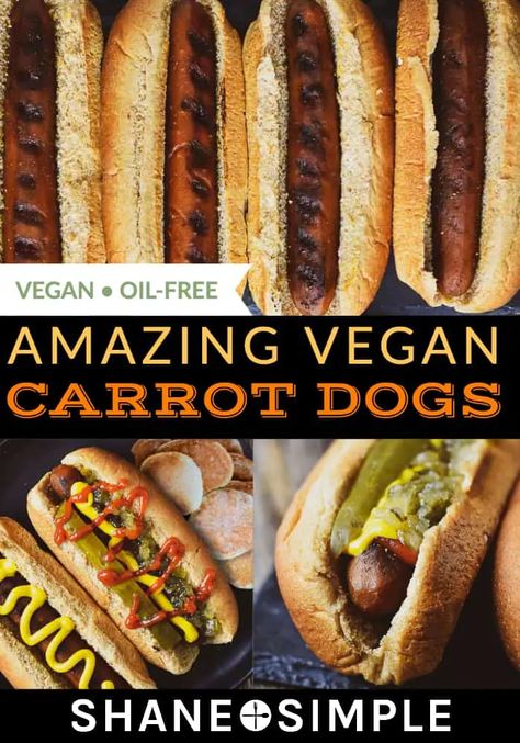 Amazing plant-based Vegan Carrot Hot Dogs! Healthy, easy, LOW-FAT, easy, whole, and great for the grill. #WFPBrecipe #VeganRecipe #plantbased #healthymeals #withoutoil #cleaneating Carrot Hot Dogs, Hot Dog Recipe, Vegan Hot Dog, Carrot Dogs, Vegan Grilling, Wfpb Recipes, Vegan Bbq, Hot Dog Recipes, Diet Vegetarian