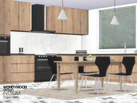 Indium Kitchen Download at TSR Sims 4 Kitchen Cabinets, Concrete Kitchen Counter, Black Modern Kitchen, Modern Minimalist Kitchen, Sims 4 Kitchen, Mod Furniture, Kitchen Desks, Cc Furniture, Round Kitchen