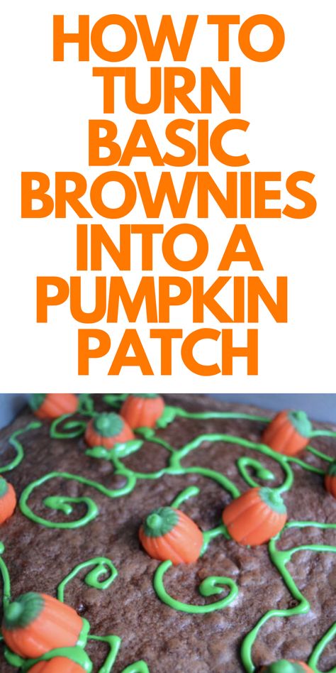 Fall Themed Brownies, Pumpkin Shaped Brownies, Fall Decorated Brownies, Pumpkin Patch Brownies, Halloween Brownie Recipes, Halloween Brownies Ideas, Fall Brownies, Thanksgiving Brownies, Fall Potluck