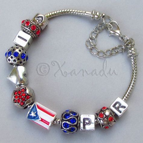 Puerto Rico European Charm Bracelet With Puerto by xanaducharms Soy Boricua, Latin Culture, Flag Beads, Puerto Rican Flag, Rican Food, Puerto Rican Pride, Puerto Rican Culture, Silver Plated Bracelet, Enamel Beads