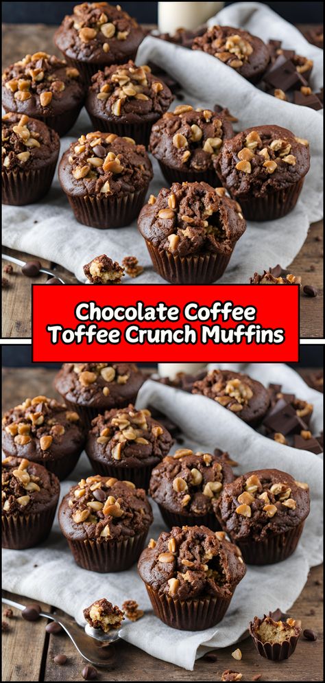 Start your day right with Chocolate Coffee Toffee Crunch Muffins! ☕🍫✨ These delectable muffins combine rich chocolate flavor with the boldness of coffee, all topped with crunchy toffee bits for an irresistible texture. Perfect for breakfast or as an afternoon treat, these muffins will satisfy your sweet tooth while giving you that much-needed energy boost.#ChocolateCoffeeMuffins #SweetTreats #MuffinLovers #BreakfastDelights Toffee Bits, Chocolate Coffee, Chocolate Cake Recipe, Toffee, Chocolate Flavors, Chocolate Cake, Love Food, Sweet Tooth, Sweet Treats