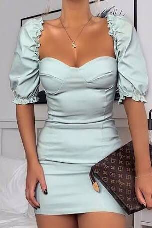 Green Puff Sleeve Dress, Milkmaid Mini Dress, Puff Sleeve Bodycon Dress, Below The Knee Dresses, Mint Green Dress, Bodycon Dress With Sleeves, Dress 15, Puff Sleeve Dress, Sleeve Bodycon Dress