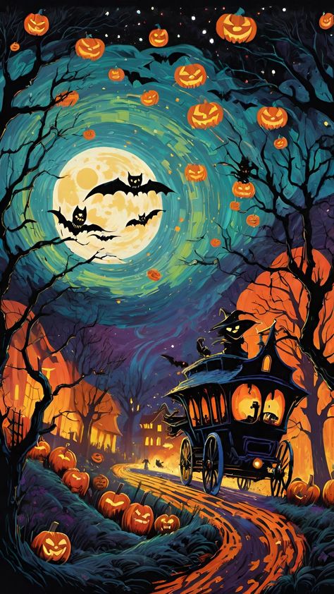 Background Screensavers, Chaotic Energy, Pumpkin Painting Ideas, Halloween Wallpaper Cute, Halloween Wallpapers, Moonlight Painting, Witchy Wallpaper, Halloween Artwork, Spirited Art