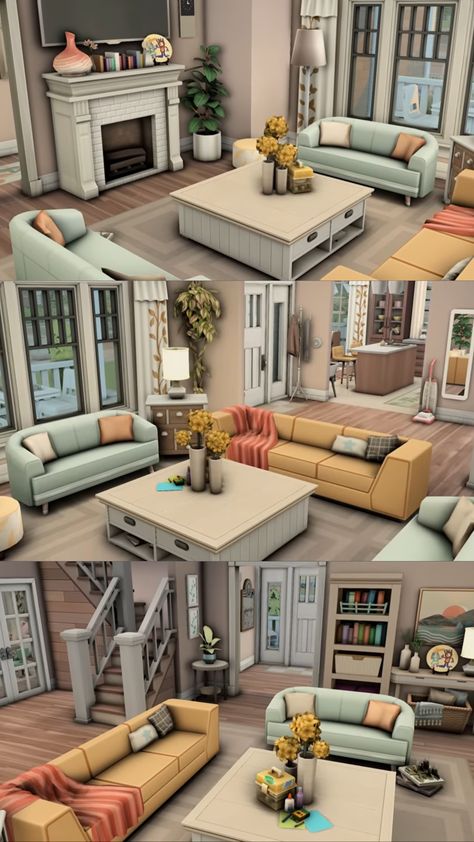 Sims 4 Family Room Ideas, Big Living Room Ideas Sims 4, Small Suburban House Interior, Sims 4 Houses Interior Living Rooms, Sims 3 Interior Design, Sims 4 Vampire Apartment, Sims 4 Houses Inside, Sims 4 Family House Interior, Sims House Interior Ideas