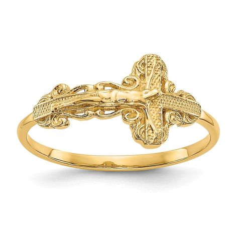 14k Yellow Gold Crucifix Cross Religious Band Ring Fine Jewelry Gifts For Women For Her Cross Ring, Gold Branding, Gold Sparkle, Fine Jewelry Gift, Types Of Rings, High Quality Jewelry, Yellow Gold Rings, Or Rose, Gold Diamond