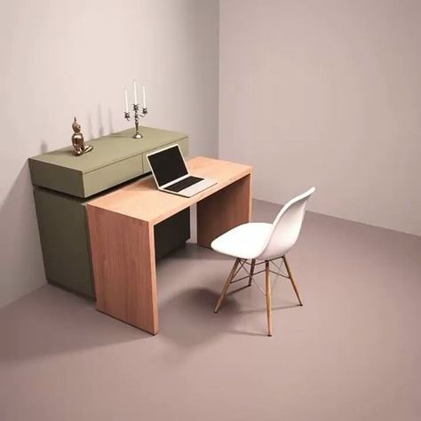 Apartemen Studio, Mobile Desk, Study Table Designs, Space Saving Desk, Convertible Furniture, Office Furniture Design, Small Room Design, Space Saving Furniture, Desk Design