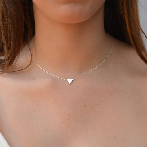 Triangle Jewelry, Silver Necklace Simple, Geometric Pendant Necklace, Tiny Necklace, Triangle Necklace, Geometric Necklace, Geometric Pendant, Sterling Silver Necklace Pendants, Silver Gifts