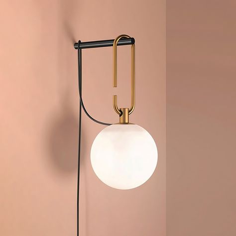 Modern Globe Plug-in Wall Sconce Brass Indoor Wall Light Indoor Wall Light, Plug In Wall Lights, Plug In Pendant Light, Wall Sconces Bedroom, Sconces Bedroom, Indoor Wall Lights, Modern Wall Sconces, Wall Light Fixtures, Globe Lights