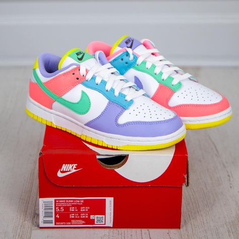 Candy Nike Dunks, Colorful Sneakers Nike, Nike Dunks Colorful, Neon Dunks, Easter Candy Dunks, Candy Dunks Outfit, Pastel Dunks, Colorful Dunks, Candy Dunks