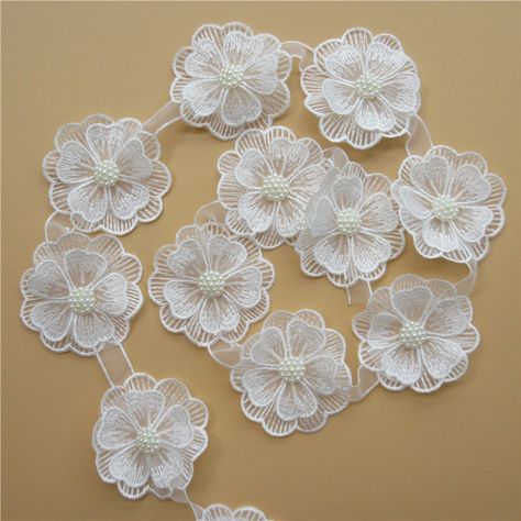 Cheap trim ribbon, Buy Quality beads embroidered lace directly from China embroidered lace Suppliers: 10x White Pearl Flower Handmade Beaded Embroidered Lace Edge Trim Ribbon Double Layered Applique Dress DIY Sewing Craft Applique Sewing, Wedding Applique, Pearl Lace, Paper Flower Crafts, Costura Diy, Flower Handmade, Pearl And Lace, Wedding Ribbon, Couture Vintage