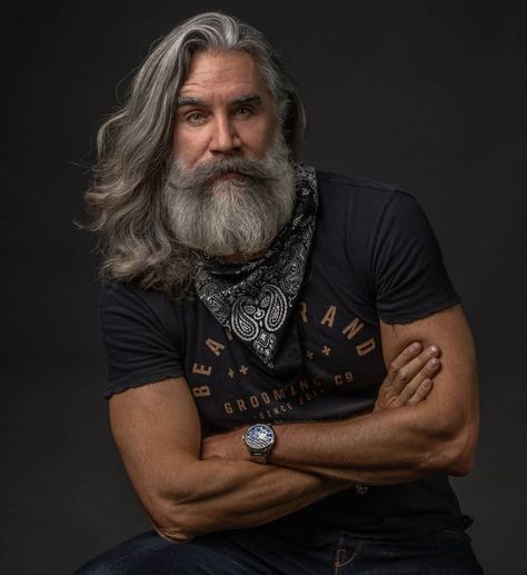 Greg Berzinsky, Older Mens Long Hairstyles, Beard Inspiration, Hank Anderson, Men Reference, Long Silver Hair, Men With Grey Hair, Handsome Older Men, Silver Foxes