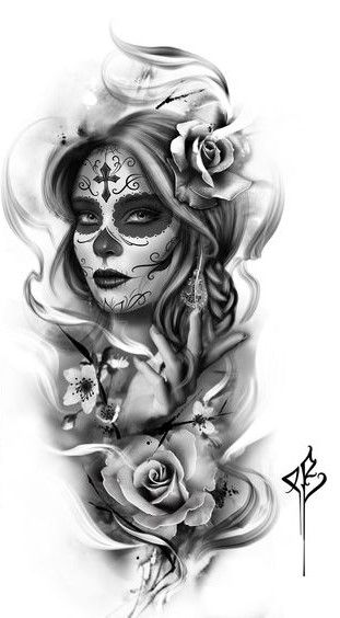 Sugar Skull Girl Tattoo, Catrina Tattoo, Skull Girl Tattoo, Sugar Skull Artwork, Girl Face Tattoo, Sugar Skull Girl, Kunst Tattoos, Chicano Tattoos, Chicano Art Tattoos