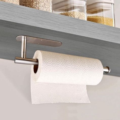 PRICES MAY VARY. ✅【APPLICABLE RANGE】Prlsca Hanging Paper towel holder can be used to place towels,paper towel roll, plastic wrap, under cabinet paper towel holder and anything that can be hung.Our paper towel holder can be used not only in the kitchen but also in the bathroom, RV, garage, camper and so on. ✅【TWO INSTALLATION OPTIONS】Applicable for both adhesive and screws. ①Stick on smooth surface you want with strong adhesive, press it for 10 seconds then wait for 24 hours. ②On rough surfaces, papertowel holder can be installed with screws.Self adhesive paper towel holder design suits smooth surfaces as tiles, glass, wood, marble, metal. ✅【SPACE SAVING】Compared to standing on table, Prlsca paper tower holder can help you placing kitchen paper tower to wall or under cabinet.The “L”-shaped Organiser Cucina, Paper Hand Towels, Bilik Air, Kitchen Roll Holder, Kitchen Paper Towel, Kitchen Paper, Kitchen Storage Rack, Wall Mounted Toilet, Kitchen Roll