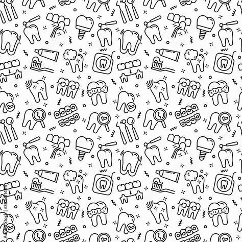 Explore a captivating collection of seamless vector designs that beautifully showcase dental icons. From essential instruments and caries examination tools to orthodontic equipment, this design set is perfect for dental professionals, educators, and enthusiasts alike. Each icon is crafted with precision, ensuring clarity and detail, making it ideal for presentations, educational materials, or branding. Dentist Doodle Art, Dentist Doodle, Orthodontics Marketing, Orthodontics Teeth, Cute Messages For Him, Tooth Icon, Dental Extraction, Tooth Pattern, Dentist Clinic