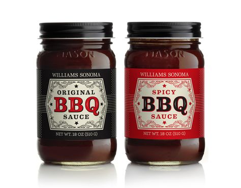 Williams Sonoma Original BBQ Sauces – Packaging Of The World Bbq Sauce Label Design, Bbq Sauce Packaging, Barbacoa Sauce, Sauce Branding, Hot Sauce Packaging, Sauce Packaging, Barbecue Food, Colorful Typography, Bbq Sauces