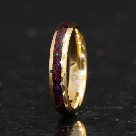 Men Wedding Ring Black, Wedding Ring Black, Black Fire Opal, Black Opal Ring, Opal Band, Tungsten Wedding Band, Opal Ring Gold, Fire Opal Ring, Black Fire