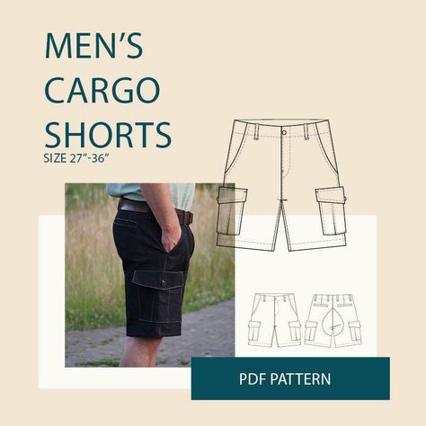 Mens Cargo Shorts Sewing Pattern Release and Sale Shorts Sewing Pattern, Mens Sewing Patterns, Sewing Men, Holiday Hand Towels, Mens Cargo Shorts, Shorts Sewing, Clothes Men, Beginner Sewing Projects Easy, Cargo Short