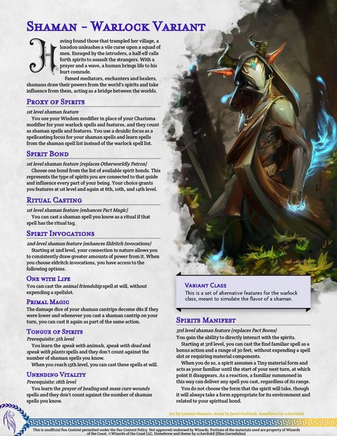 Steep (Shaman) Warlock Variant Dnd Archetypes, Dnd Warlock, Warlock Spells, 5e Races, Warlock Dnd, Dnd Dm, Character Classes, Dungeons And Dragons Races, Dragons 5e