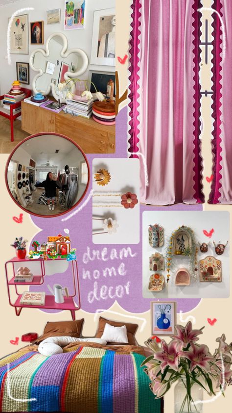 Dream home decor, Colorful room inspiration, Eclectic home design, Retro mirror designs, Cozy bedroom setup, Artistic home accents, Vintage-inspired decor, Floral home accessories, Modern eclectic style, interior decor, small apartment inspo, studio apartment, pink and purple, convex mirrors, thrifted vintage decor, ikea, Lego flowers Small Apartment Inspo, Ikea Lego, Apartment Pink, Decor Small Apartment, Retro Apartment, Lego Flowers, Colorful Room, Home Decor Colorful, Retro Mirror