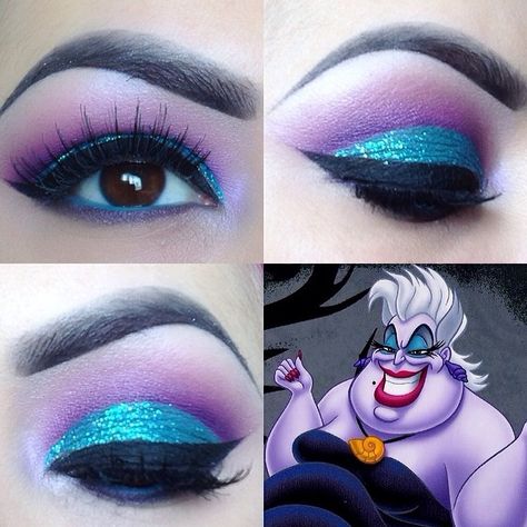 Ursula (x3) (Make-Up by AmandaGmua @Instagram) #TheLittleMermaid Ursula Costume Makeup, Disney Princess Eyes, Ursula Halloween, Princess Eyes, Ursula Makeup, Ursula Cosplay, Little Mermaid Makeup, Disney Eye Makeup, Disney Inspired Makeup