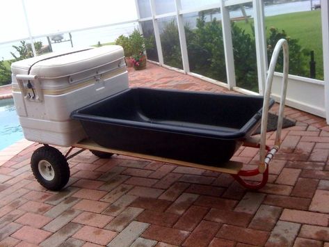 Beach Wagon Diy, Beach Cart Diy, Beach Fishing Cart, Beach Glamping, Diy Dock, Fishing Cart, Beach Wagon, Utility Wagon, Beach Cart