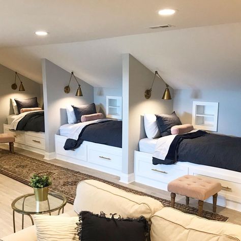 Bunk Room Ideas, Attic Room Ideas, Bunk Bed Rooms, Bunk Beds Built In, Bunk Rooms, Built In Bunks, Attic Renovation, Attic Remodel, Attic Bedroom