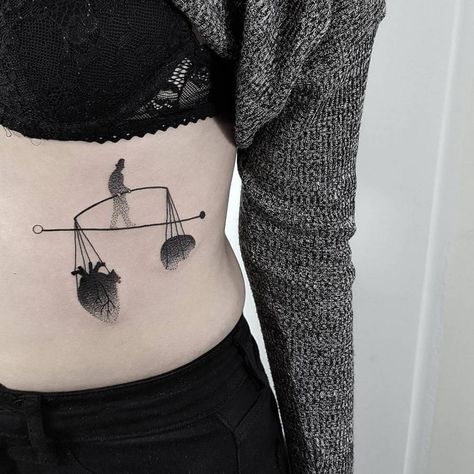 Christian Schloe's 'The Balance' inspired tattoo on the waist. Tattoo Artist: Matteo Nangeroni Constellation Balance, Tattoo Stockholm, Libra Zodiac Tattoos, Justice Tattoo, Balance Tattoo, Brain Tattoo, Waist Tattoos, Belly Tattoos, Libra Tattoo