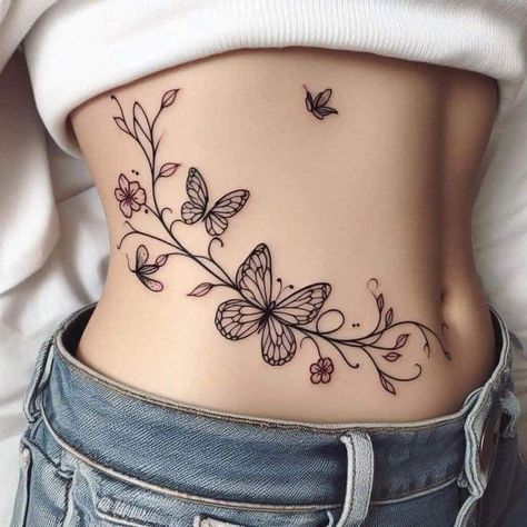 Waist Butterfly Tattoos For Women, Pelvis Butterfly Tattoo, Butterfly On Belly Tattoo, Butterfly Tattoo On Belly For Women, Butterfly’s On Stomach Tattoo, Simple Unique Tattoos, Butterfly Tattoos On Arm, Maching Tattoos, Cute Simple Tattoos