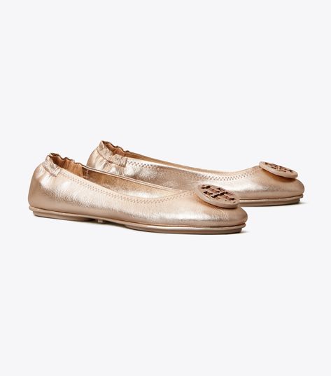 Minnie Travel Ballet Flat, Metallic Leather: Women's Designer Flats | Tory Burch Tory Burch Ballet Flats, Tory Burch Shoes Flats, Miller Sandal, Fantastic Shoes, Elegant Sandals, Designer Flats, Everyday Shoes, Tory Burch Flats, Footwear Design Women