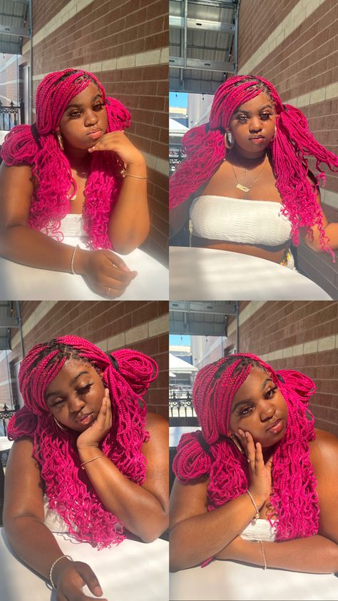 Dark Pink Braids, Pink Braids Black Women, Pink Knotless Braids, Pink Knotless, Pink Box Braids, Knotless Braids Hairstyles, Pink Braids, Visualization Board, Hair Lookbook