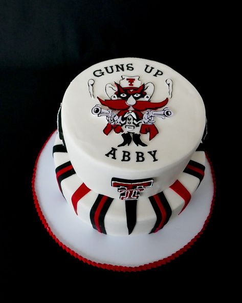 Texas Tech Graduation Cakes, Texas Tech Party, Texas Tech Graduation Party, Texas Tech Cake, College Grad Party Decor, Dark Cowboy, College Grad Party, Graduation Party Cake, Grad Pic