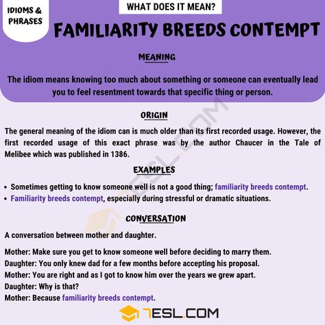 Familiarity Breeds Contempt, Court Of Law, Conference Ideas, Other Ways To Say, Confusing Words, Idioms And Phrases, Getting To Know Someone, English Idioms, Figurative Language