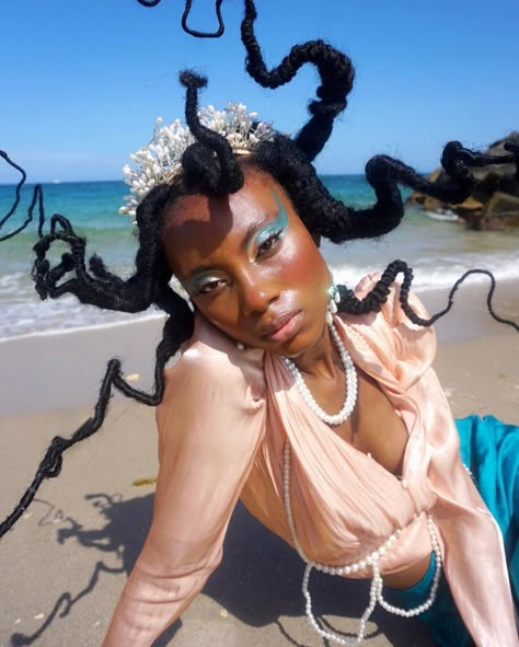 Dark Summer, African American Hair, Mermaid Core, Black Mermaid, Black Hair Care, Hair Shows, African American Hairstyles, Model Face, Unique Hairstyles