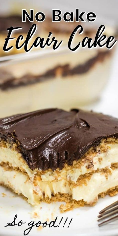 No Bake Eclair, Eclairs Dessert, No Bake Eclair Cake, Lemon Icebox Cake, Chocolate Eclair Cake, Icebox Cake Recipes, Eclair Cake, Sugar Free Pudding, Boston Cream Pie