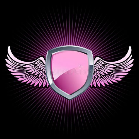 Shield With Wings, Wings Illustration, Background Wings, Team Logo Design, Glossier Pink, Shield Logo, Wings Logo, Silver Wings, Pink And Silver