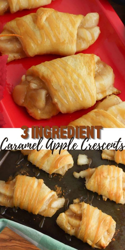 3-Ingredient Caramel Apple Crescent Rolls | Dine Dream Discover Apple Crescent Roll Dessert, Crescent Roll Apple Pie, Apple Crescent, Apple Crescent Rolls, Apple Pie Crescents, Filled Crescent Rolls, Apple Pie Bars Recipe, Crescent Roll Dessert, Caramel Rolls